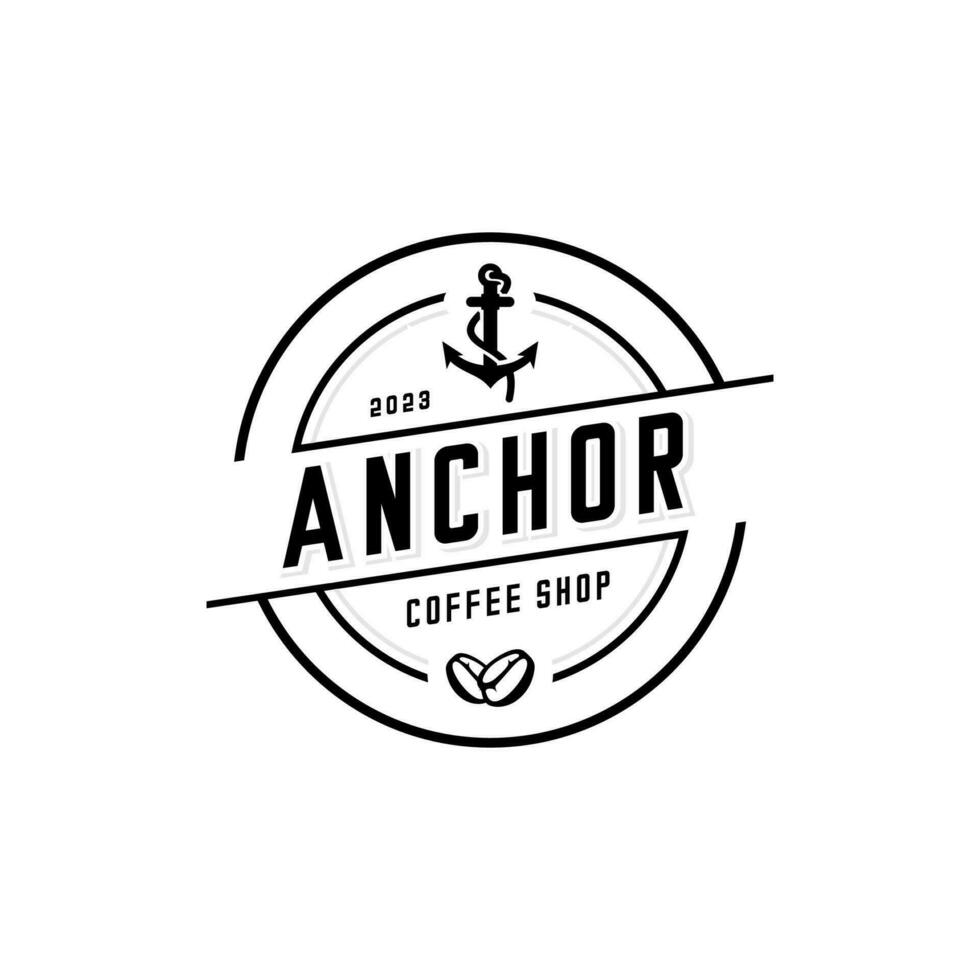 Vector anchor and coffee bean, coffee cafe logo