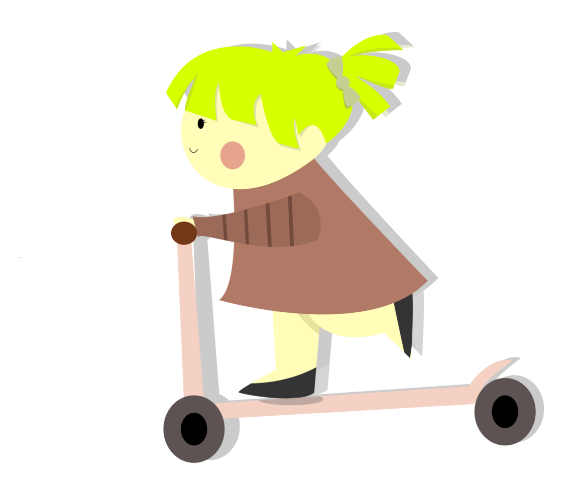 cartoon girl riding a scooter on transparent background png