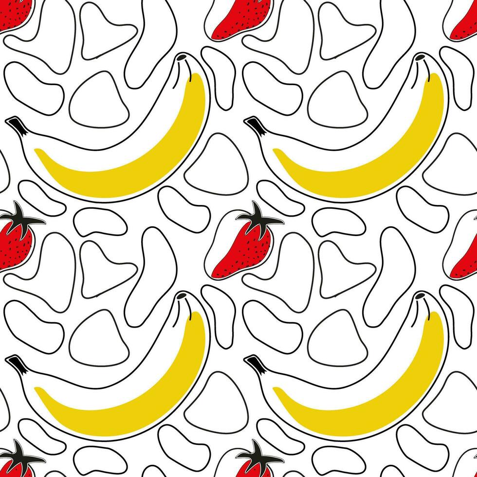 Vector seamless linear pattern with banana and strawberry