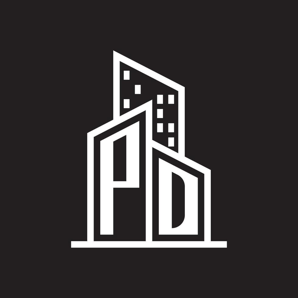 pd real inmuebles logo diseño con edificio estilo , logo valores vector