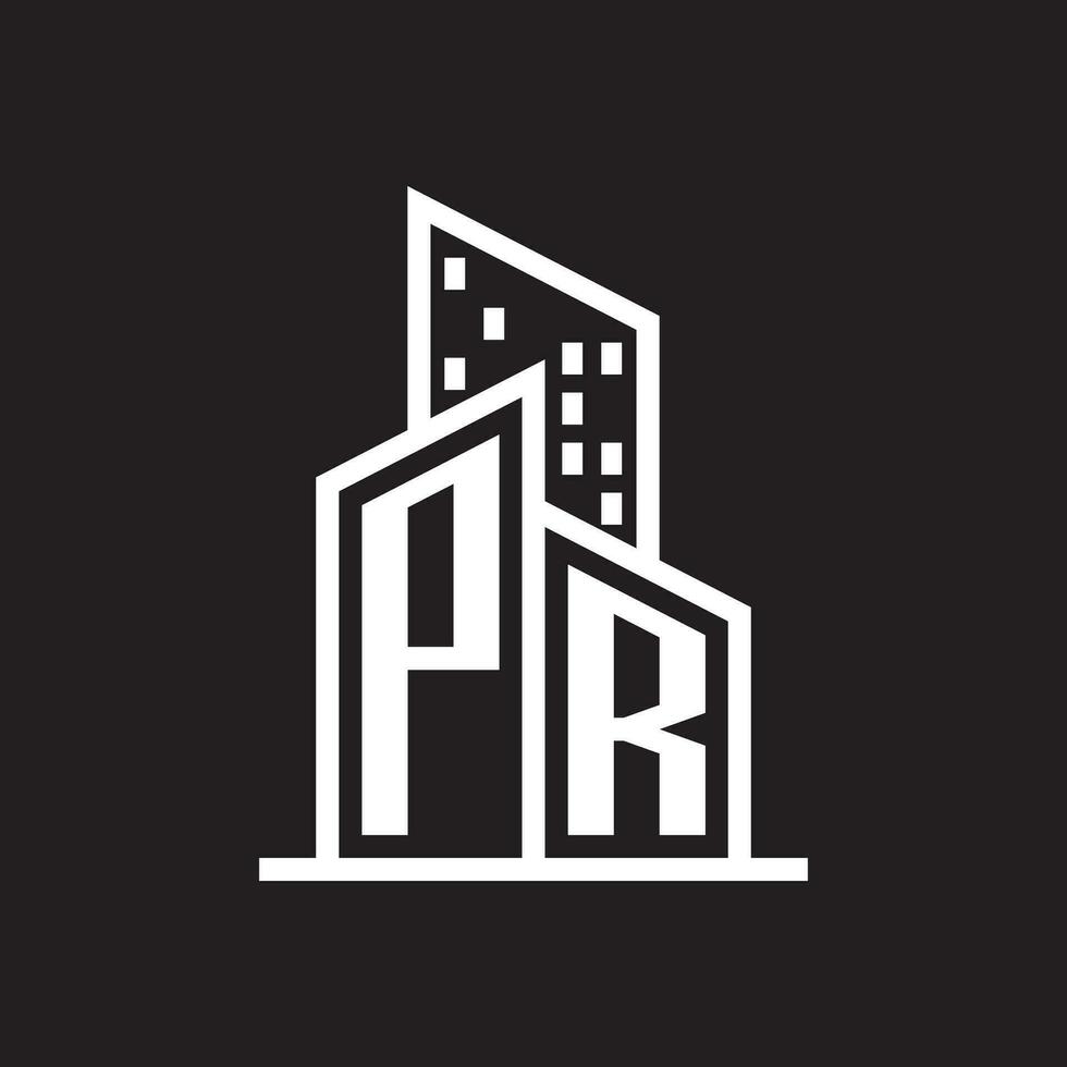 pr real inmuebles logo diseño con edificio estilo , logo valores vector