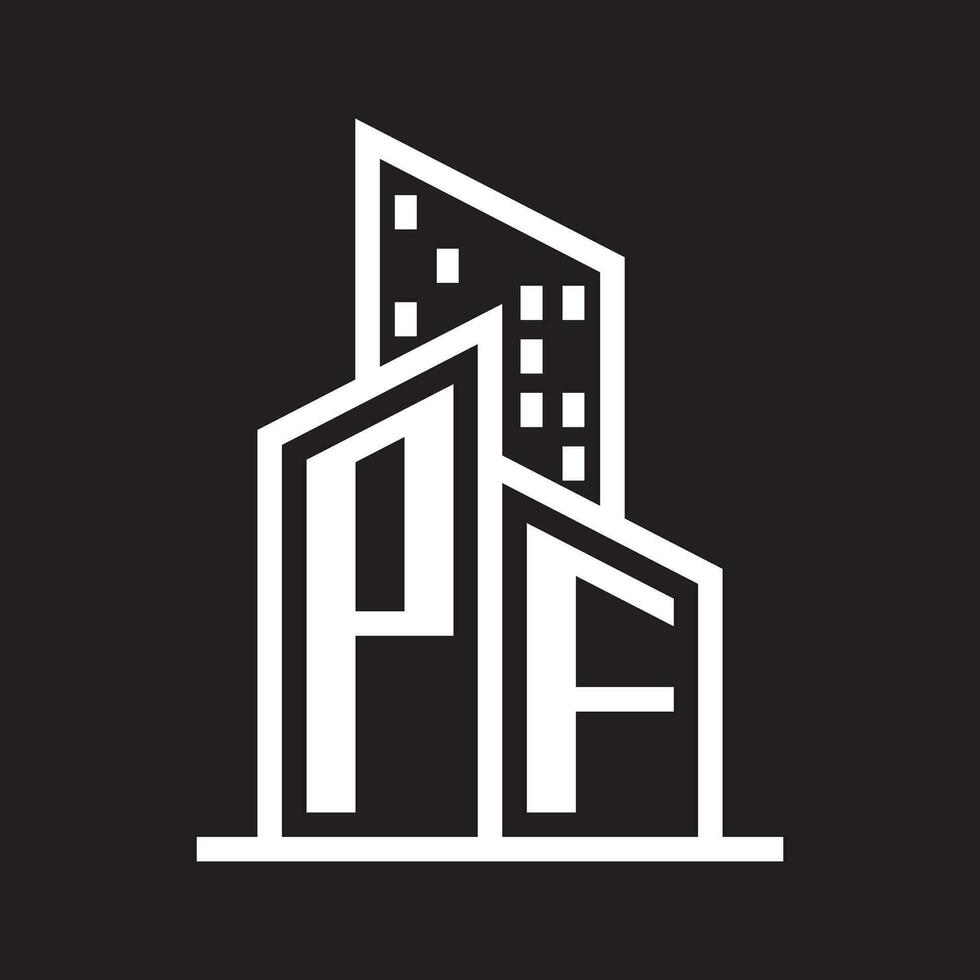 pf real inmuebles logo diseño con edificio estilo , logo valores vector