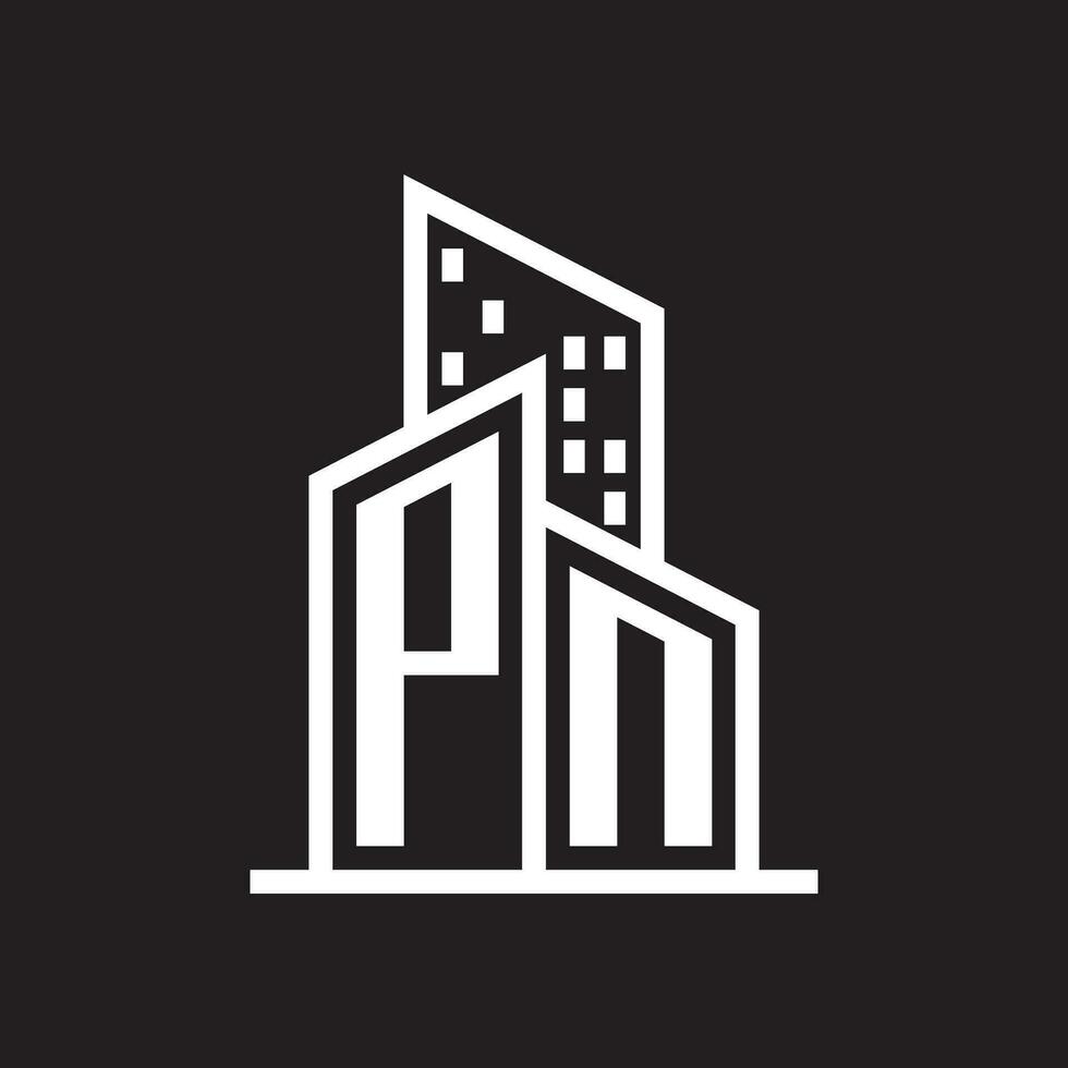pn real inmuebles logo diseño con edificio estilo , logo valores vector