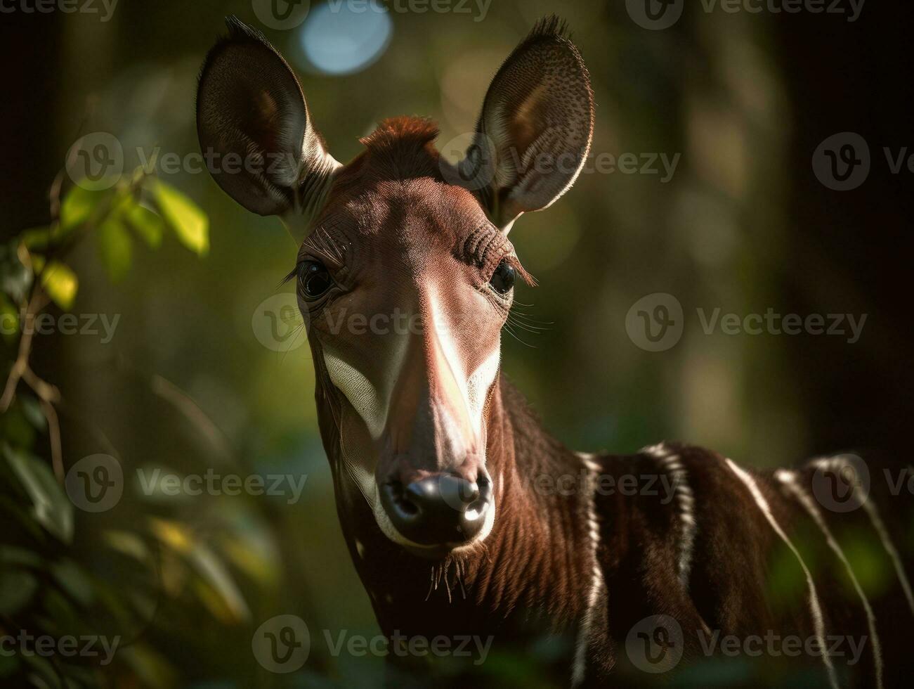 Okapi portrait created with Generative AI technology photo
