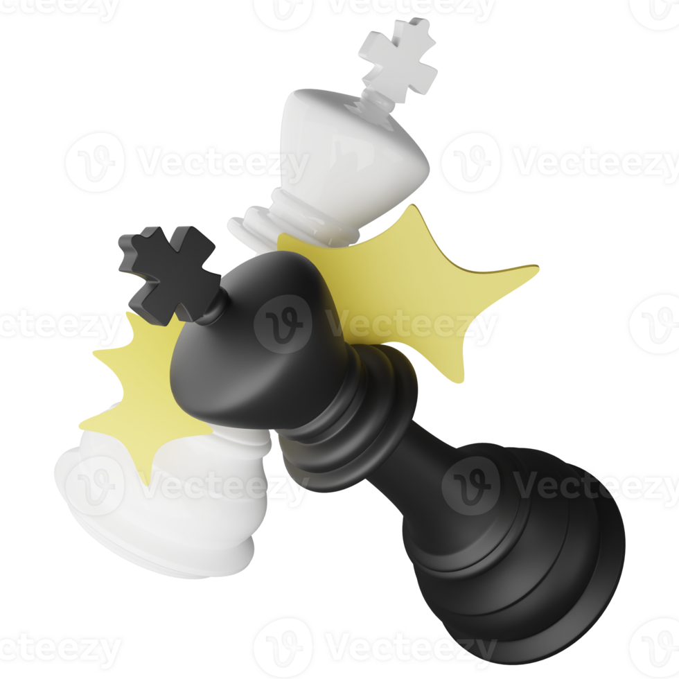 Black king vs white king clipart flat design icon isolated on transparent background, 3D render chess and board game concept png