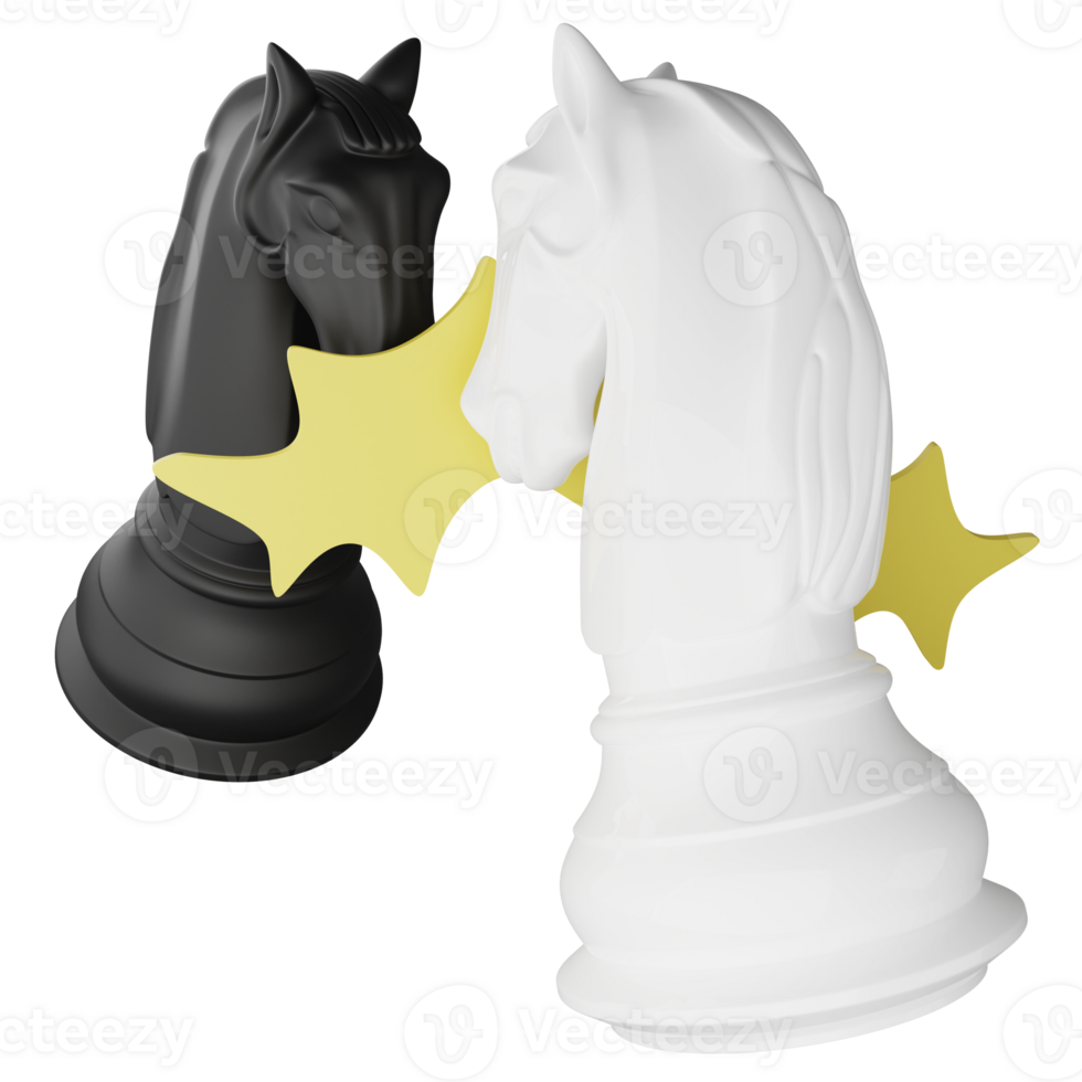 Black knight vs white knight clipart flat design icon isolated on transparent background, 3D render chess and board game concept png