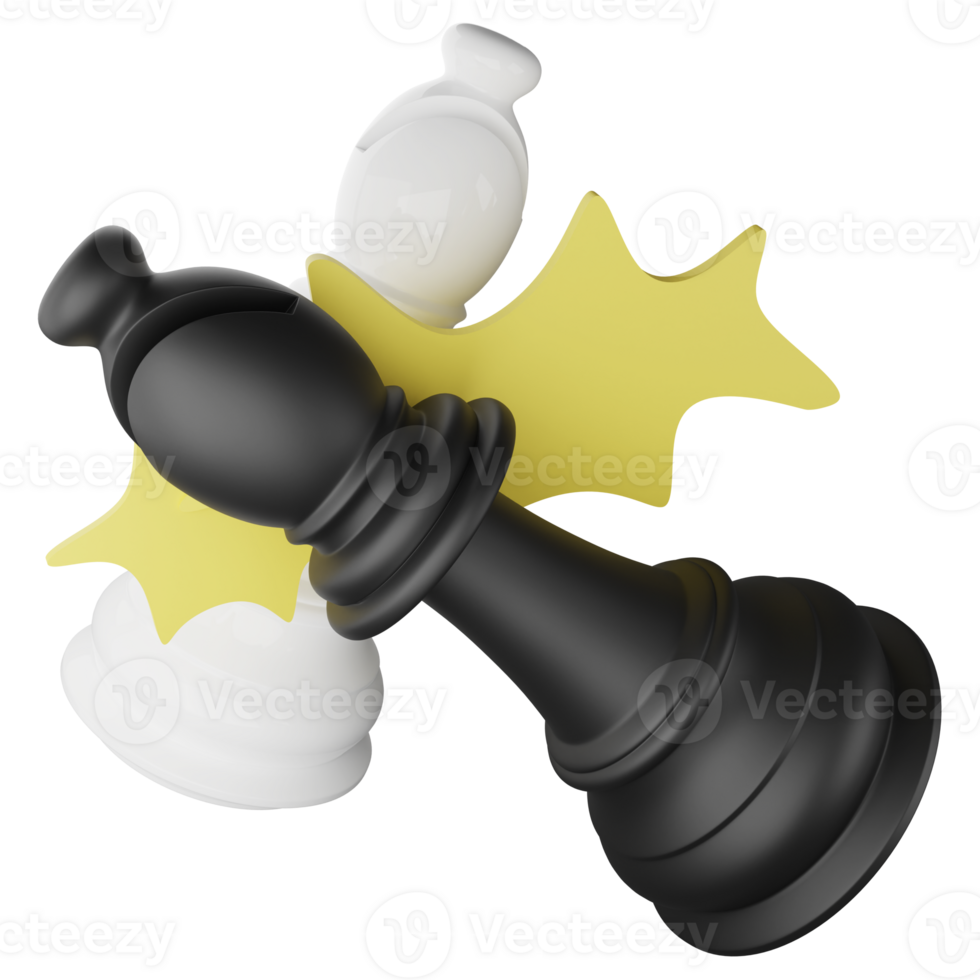 Black bishop vs white bishop clipart flat design icon isolated on transparent background, 3D render chess and board game concept png