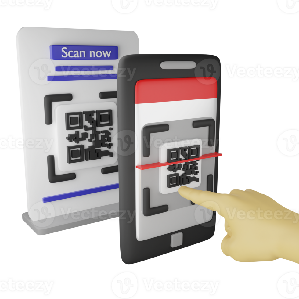 Touchscreen for scan QR code on smartphone clipart flat design icon isolated on transparent background, 3D render digital symbol and online shopping concept png