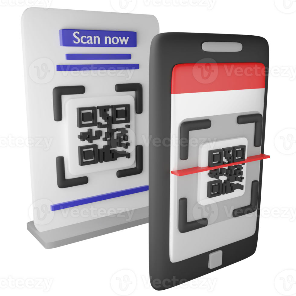 Scan QR code on smartphone clipart flat design icon isolated on transparent background, 3D render digital symbol and online shopping concept png