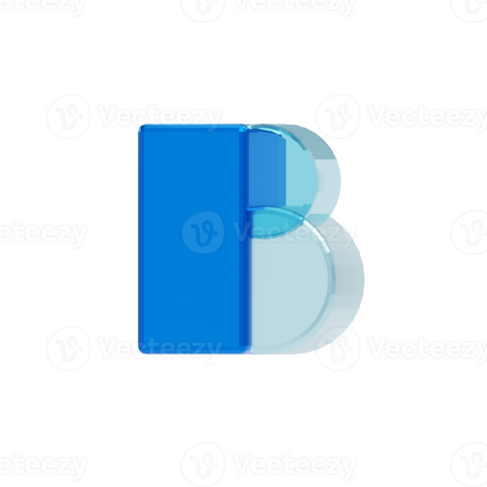 Blue Glass style 3d letter B png