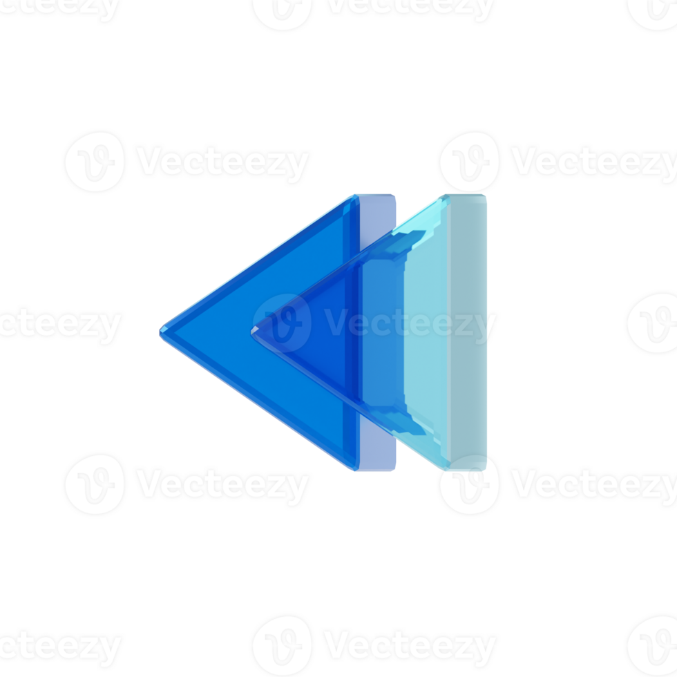 Blue Glass style 3d sign left double arrow png