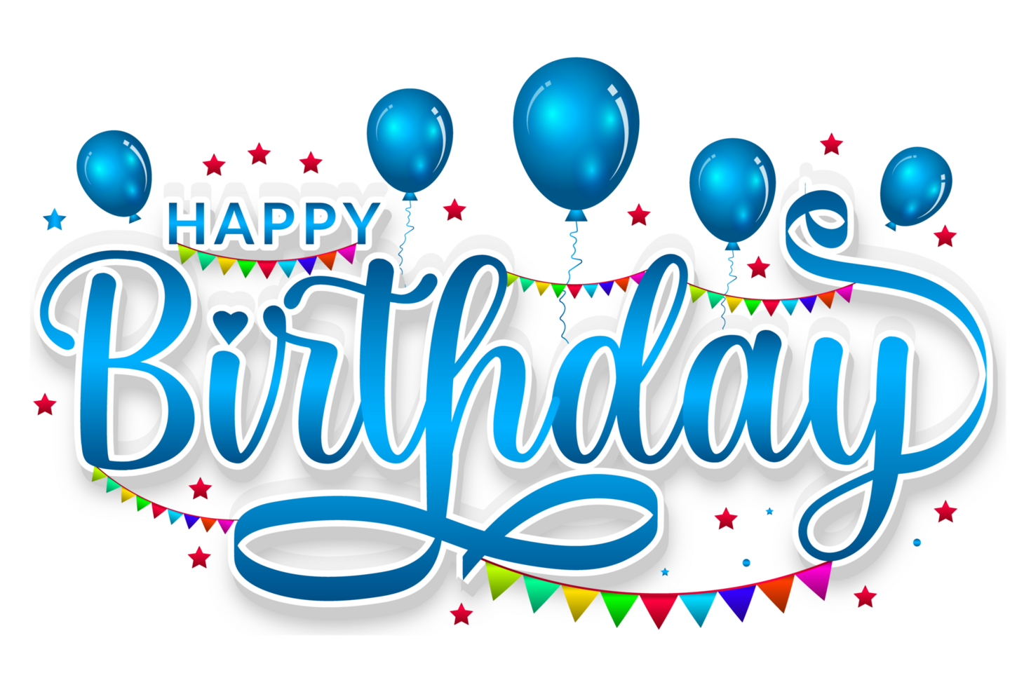 Happy birthday text typography blue cakes sticker transparent background png