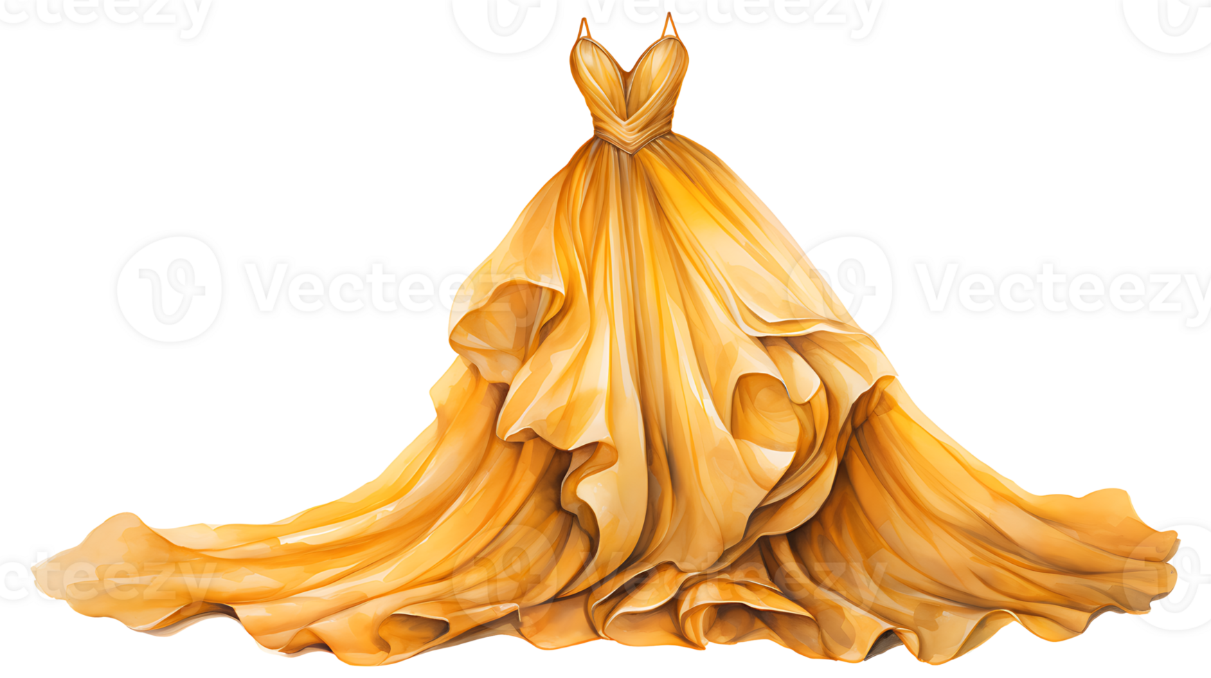 Beautiful realistic watercolor women golden dress on transparent background ai generated png
