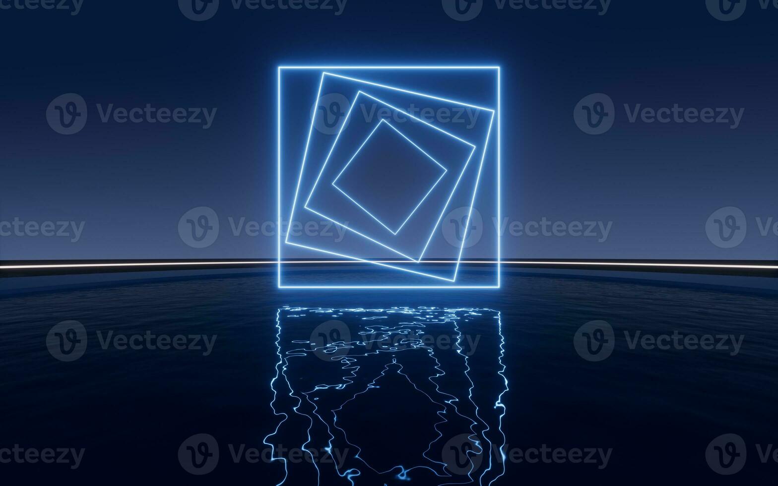 Glowing neon lines with water surface background, 3d rendering. photo