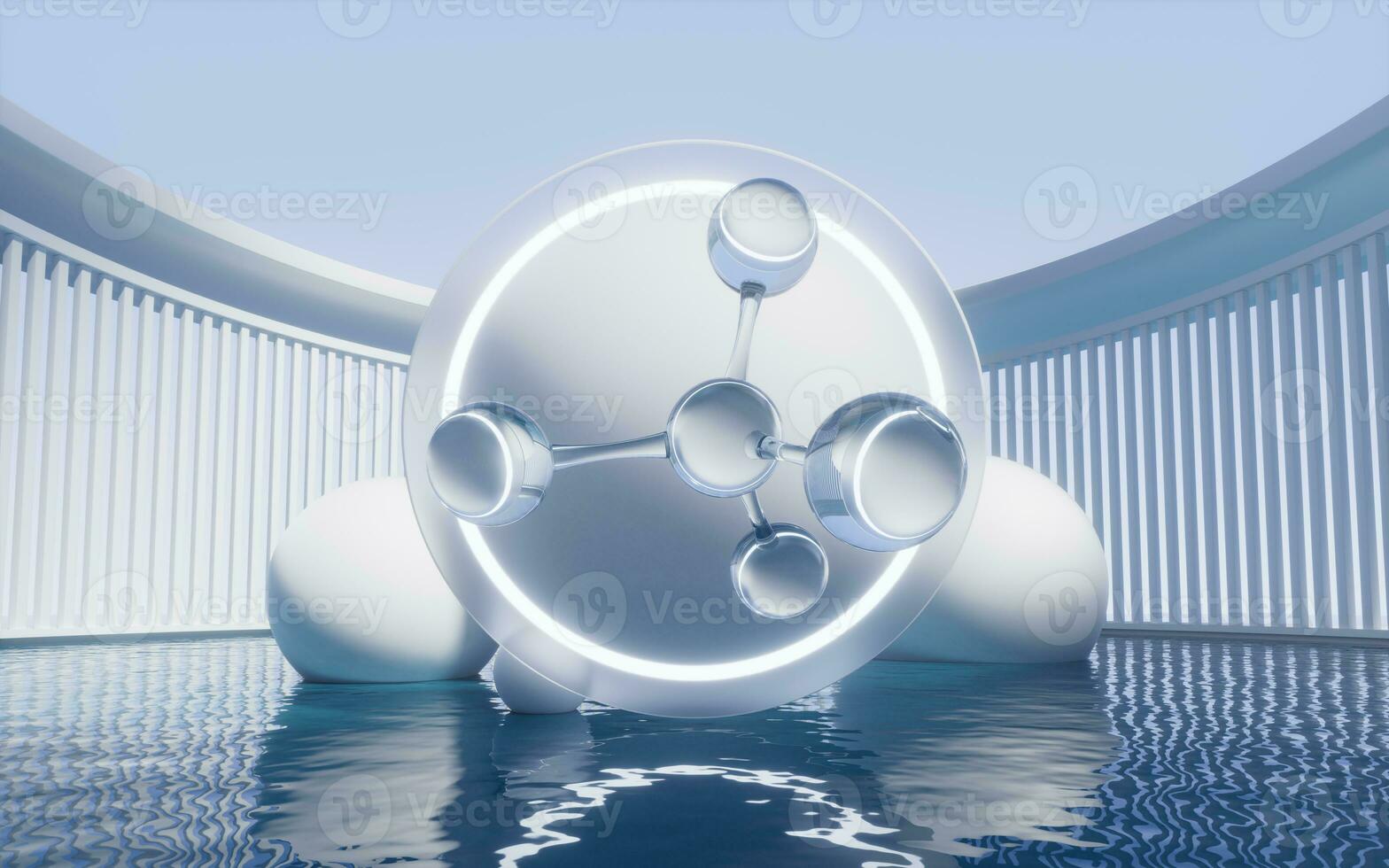 Molecule with water surface, 3d rendering. photo