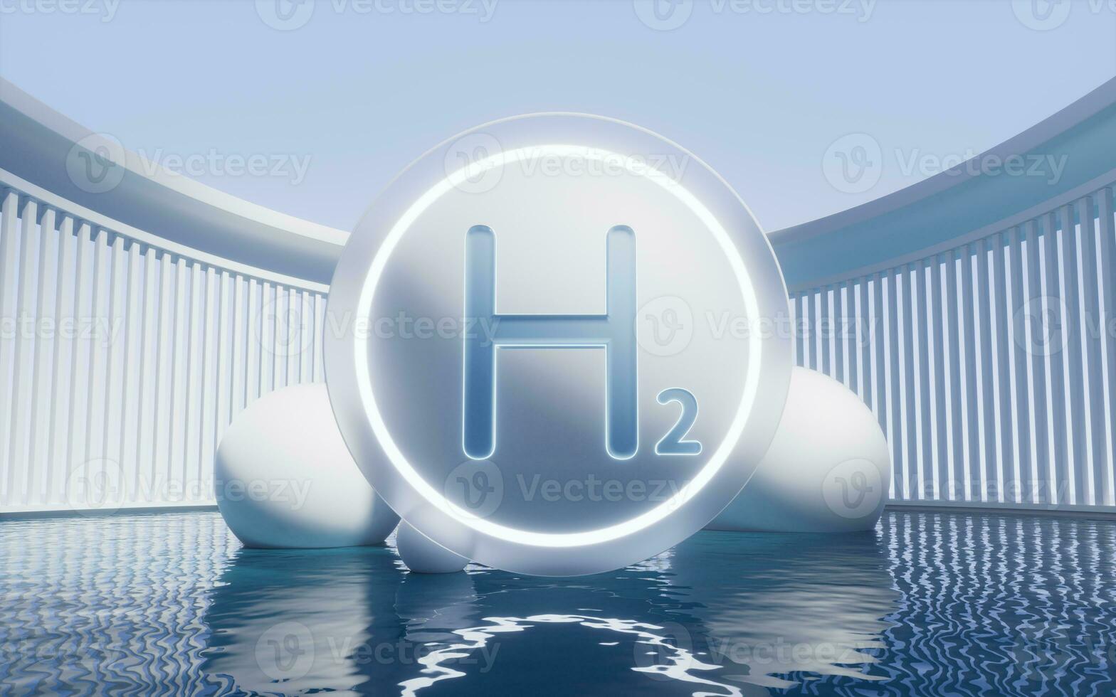 Hydrogen energy with water surface, 3d rendering. photo