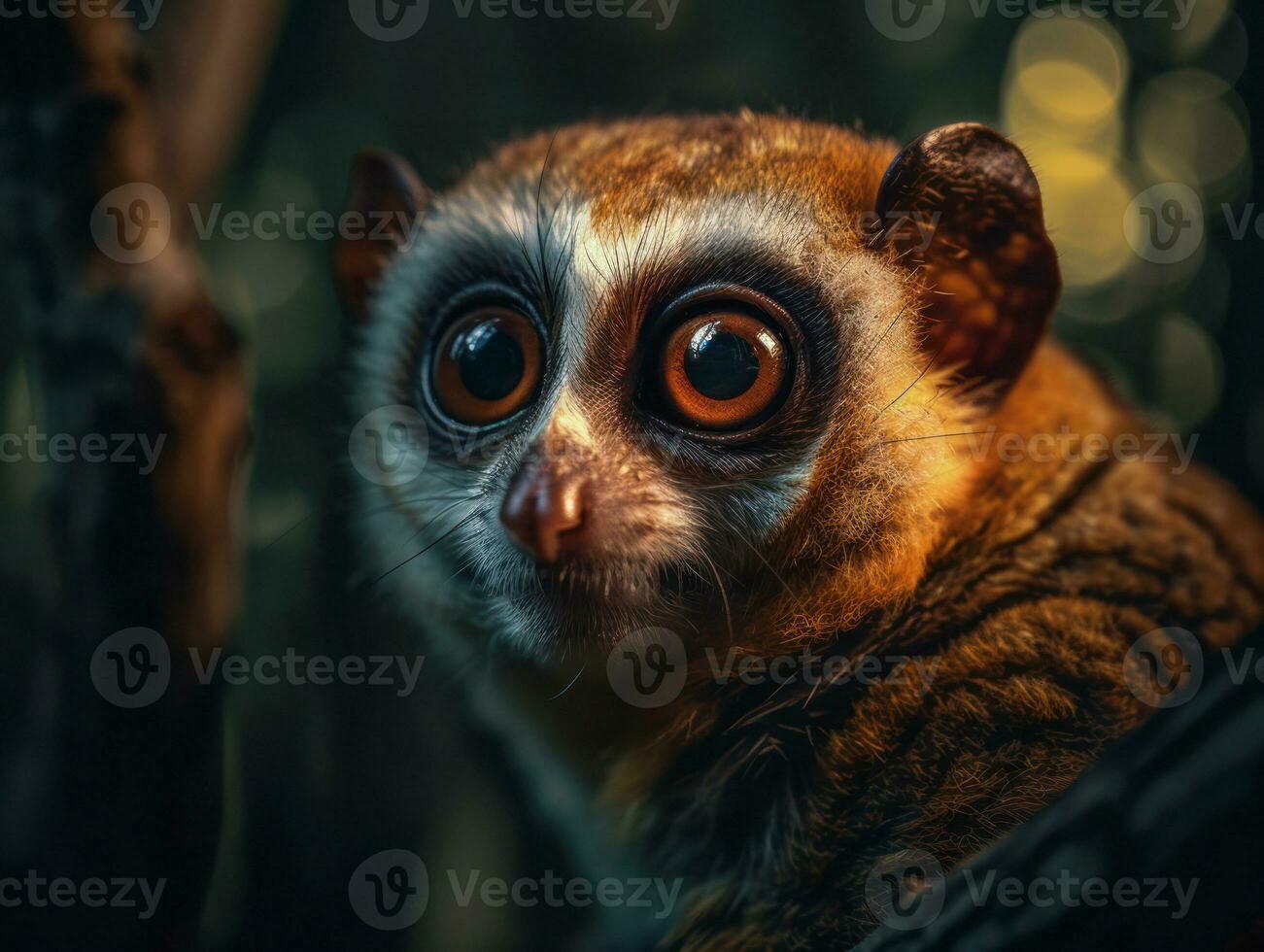 Loris monkey portrait created with Generative AI technology photo