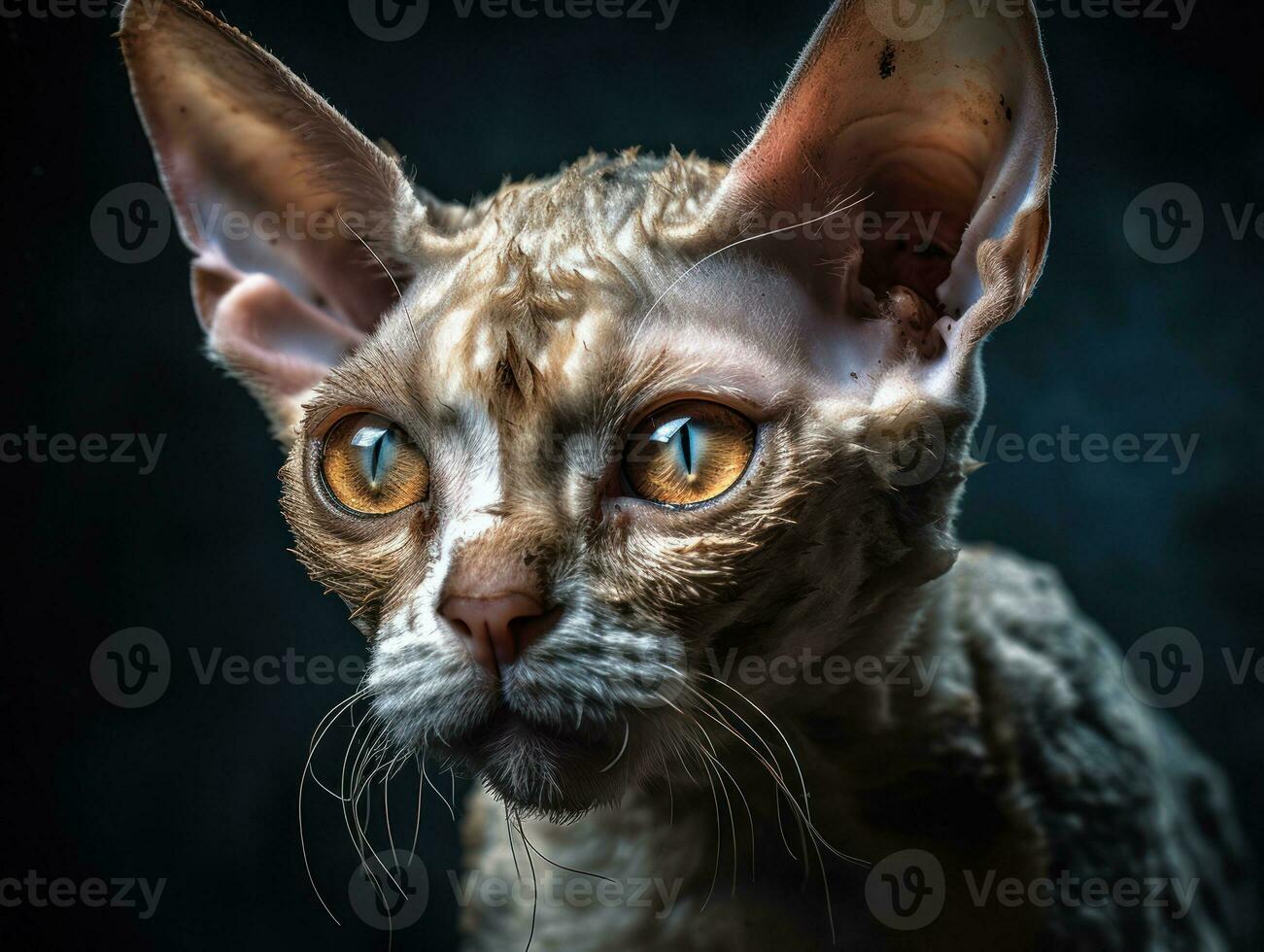 Devon rex cat portrait close up created with Generative AI technology photo