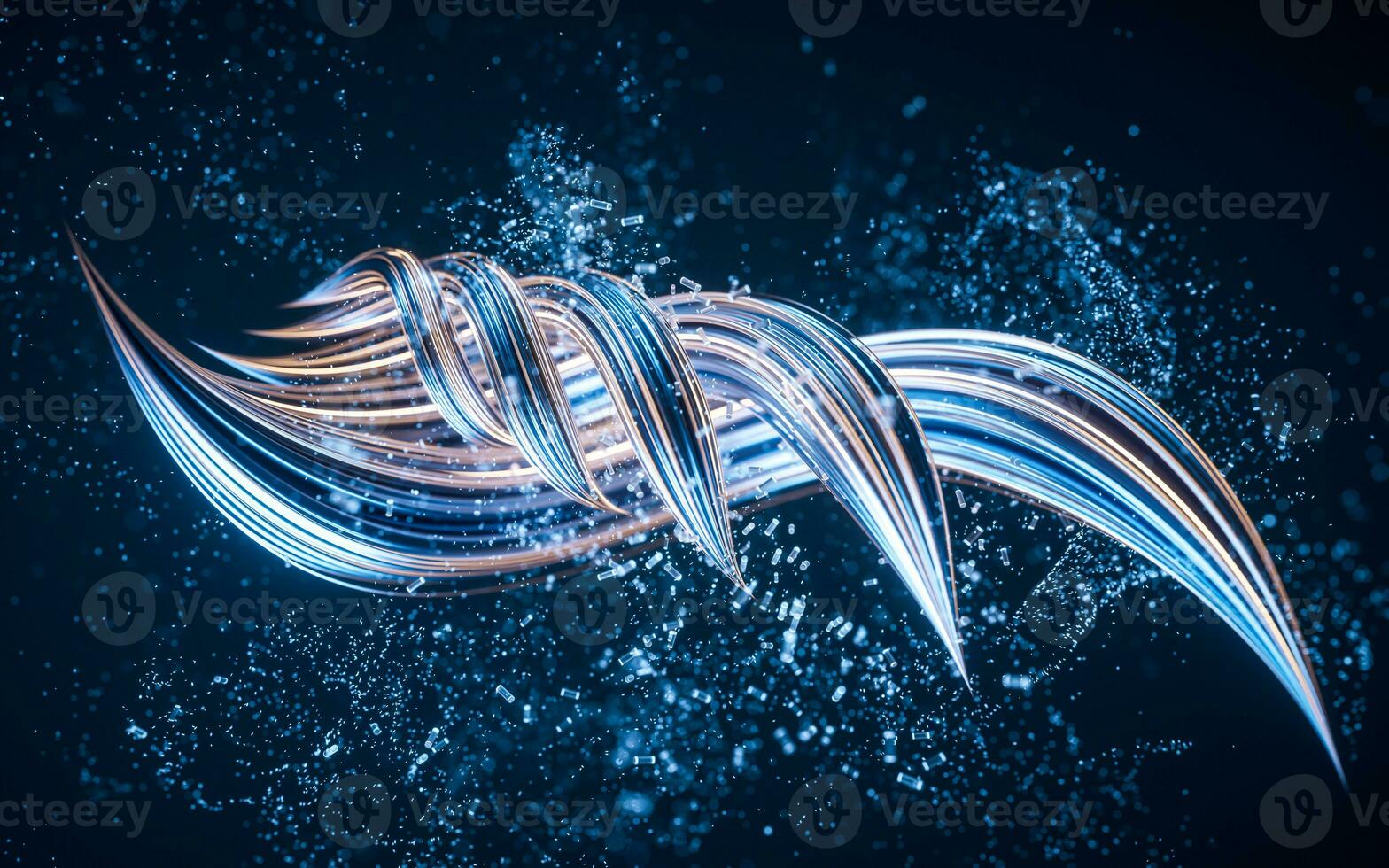 Flowing curve and particles background, 3d rendering. photo