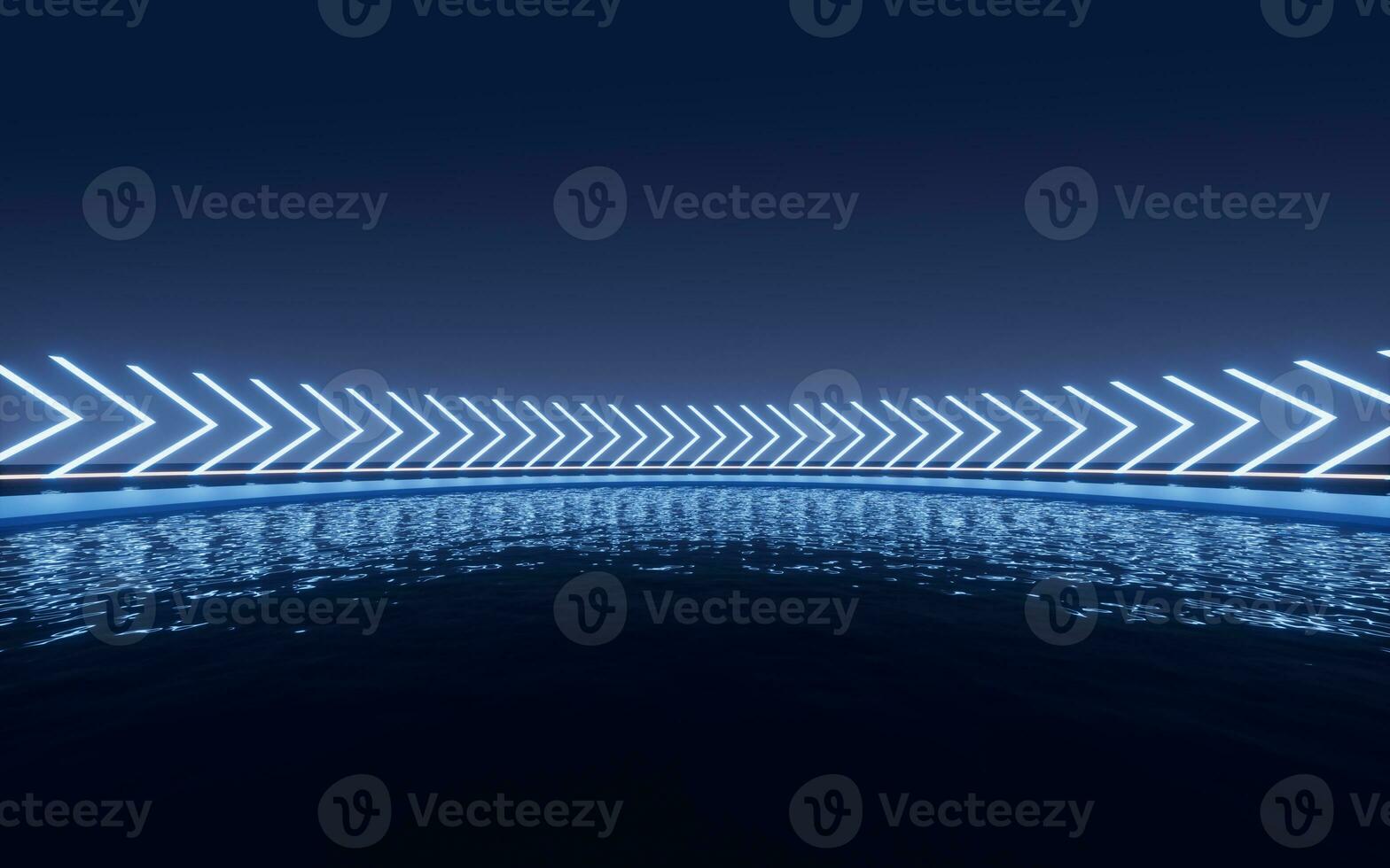 Glowing neon lines with water surface background, 3d rendering. photo