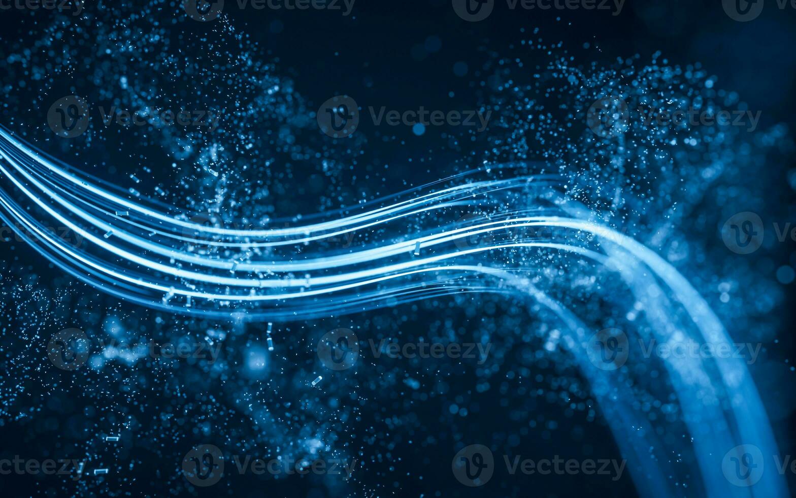 Flowing curve and particles background, 3d rendering. photo