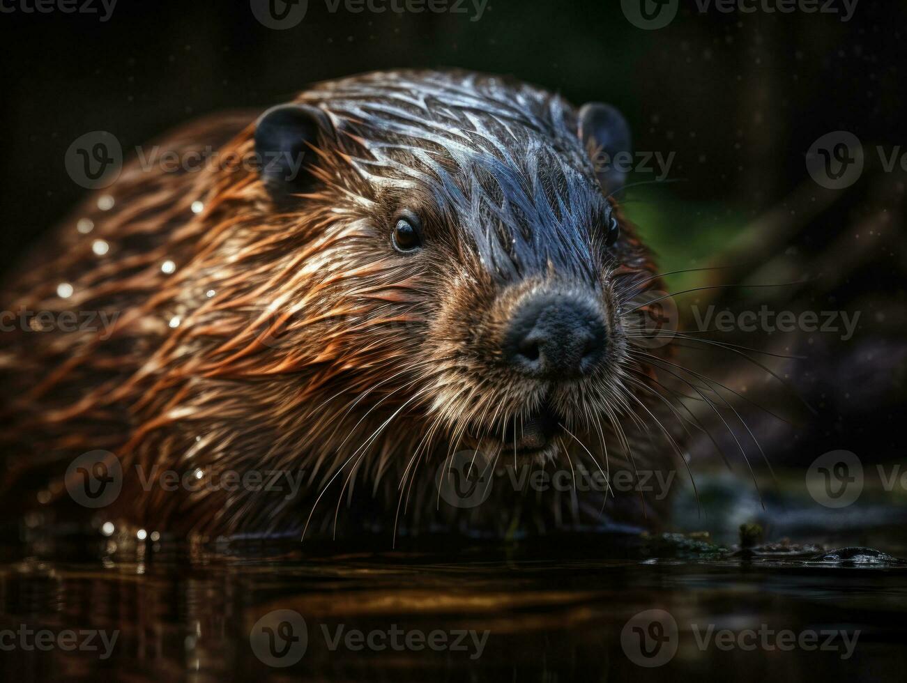 Beaver portrait created with Generative AI technology photo