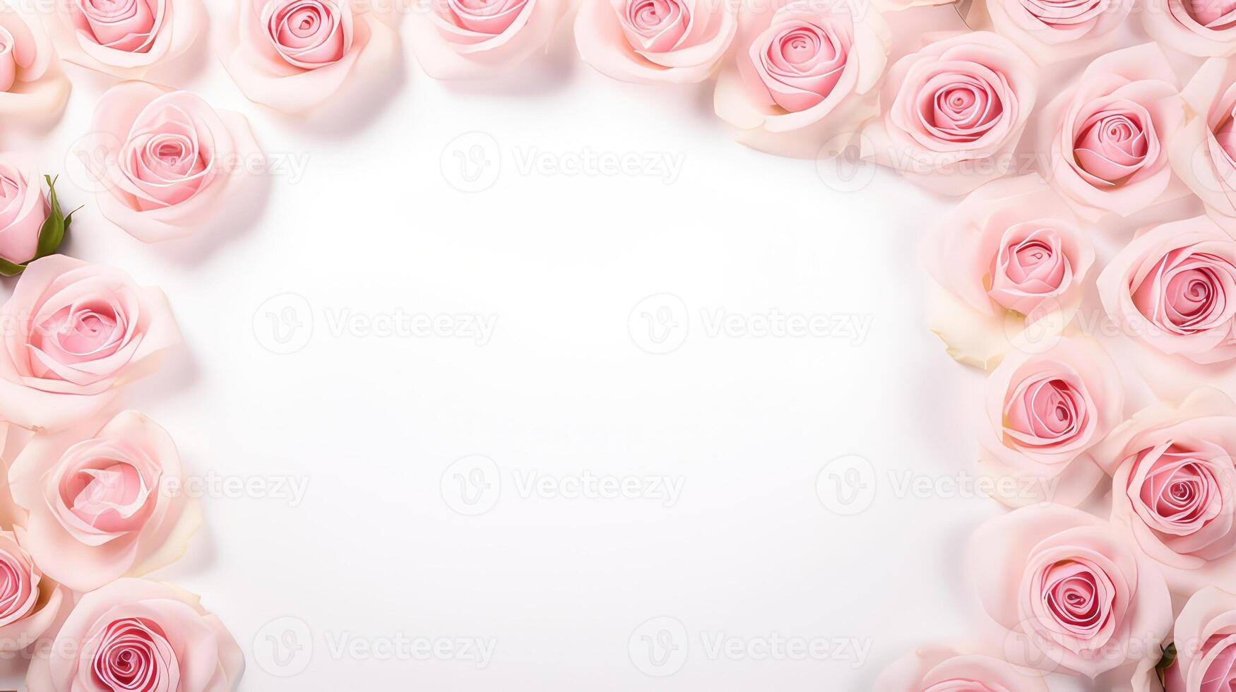 AI Generative Pink flowers over white background. Flowers background with copyspace photo