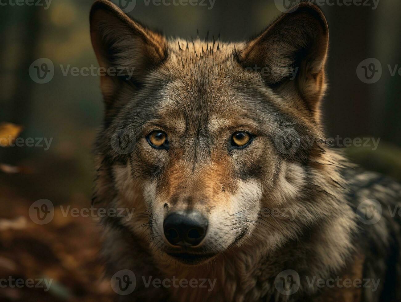 Wolf portrait created with Generative AI technology photo