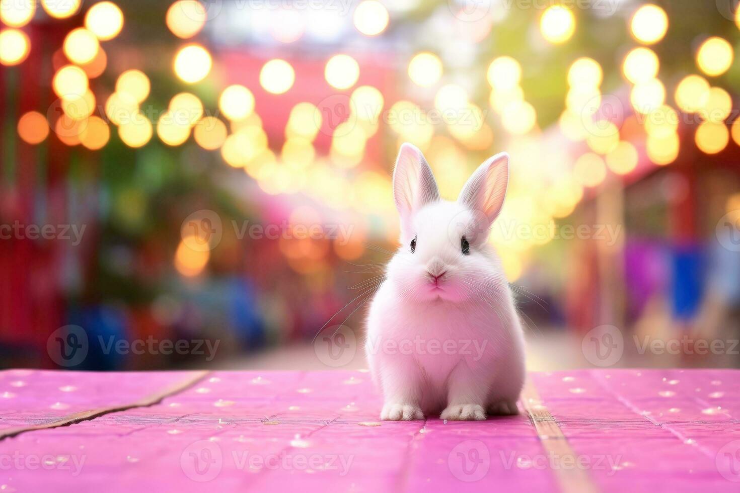 Close-up of cute rabbit with beautiful bokeh background, Generative AI illustration photo