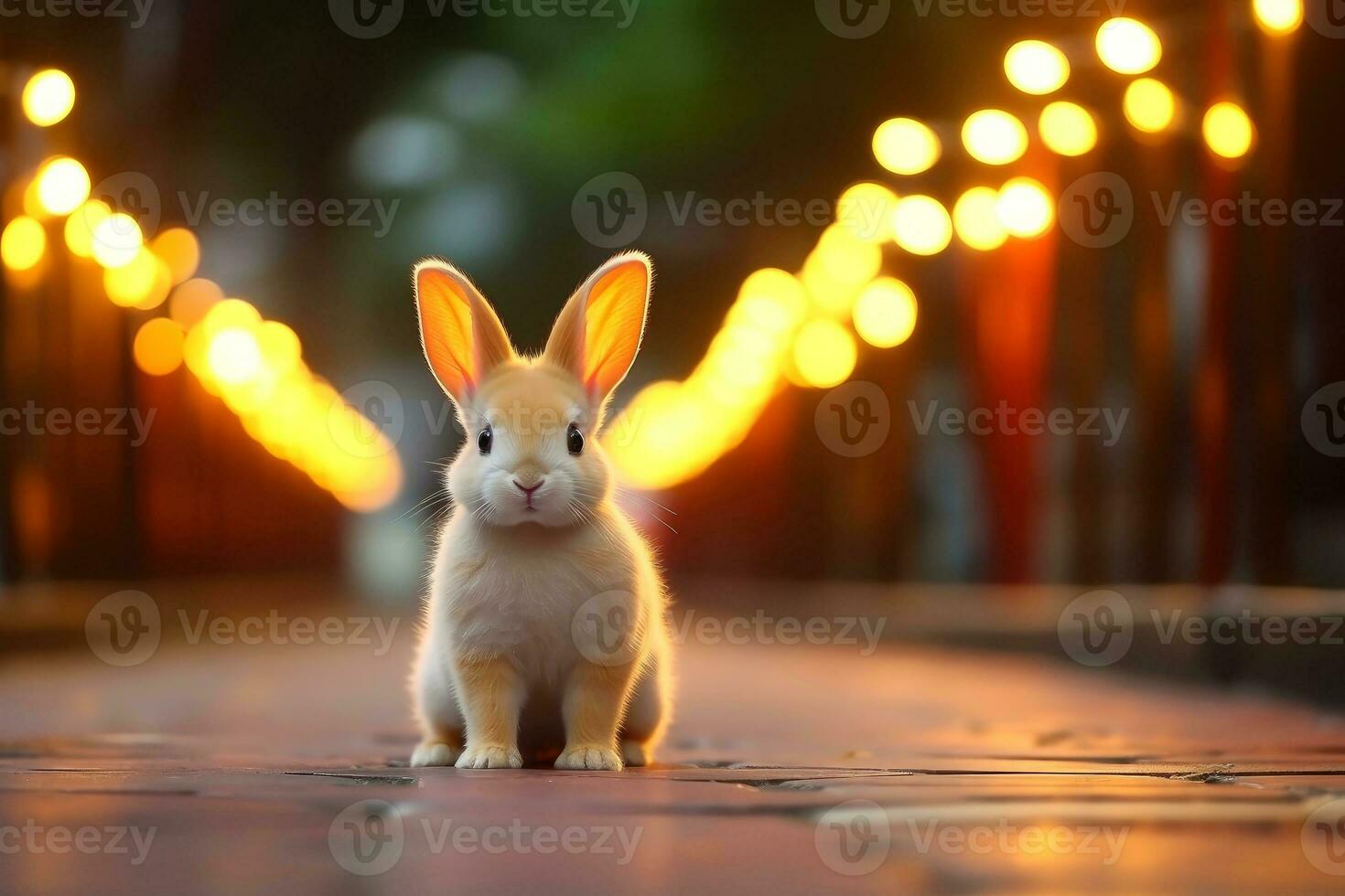 Close-up of cute rabbit with beautiful bokeh background, Generative AI illustration photo