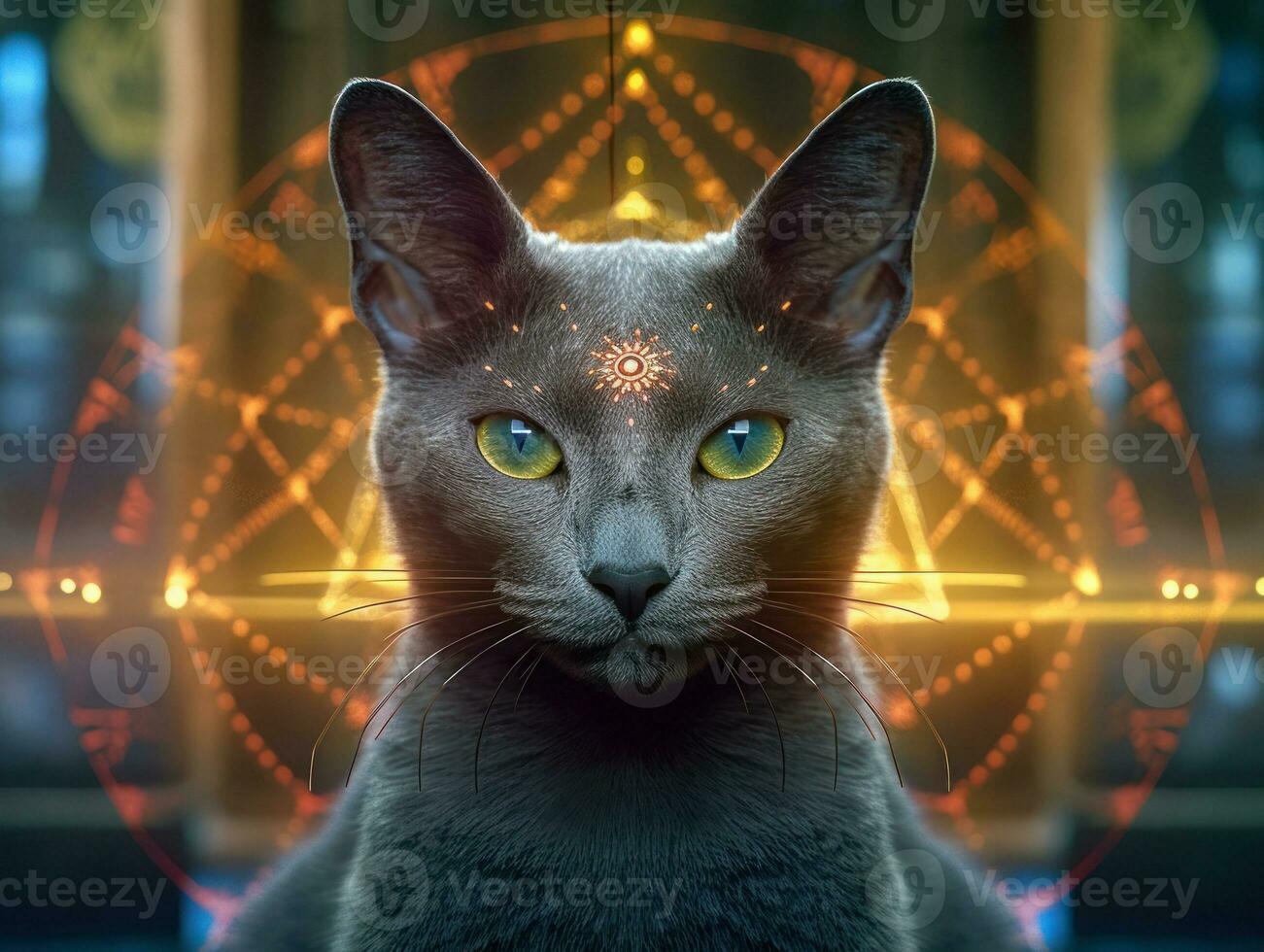 Korat cat portrait close up created with Generative AI technology photo