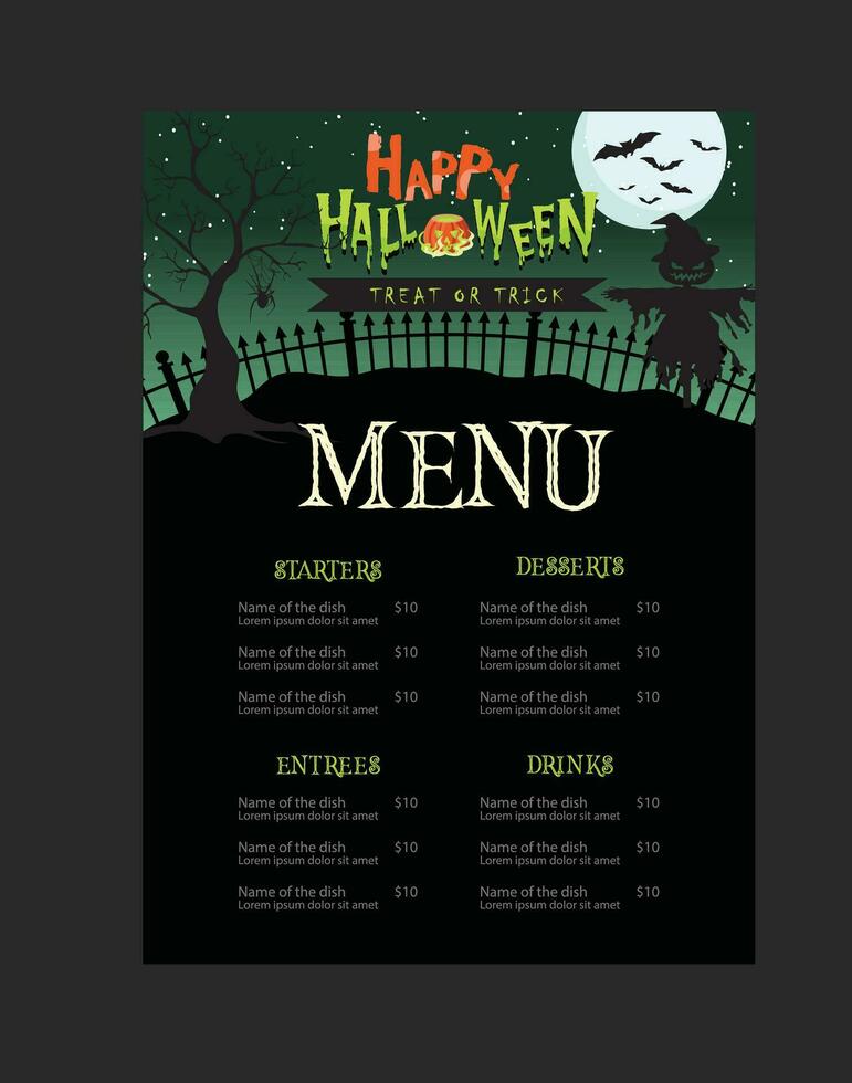 A Halloween Menu Card Design vector