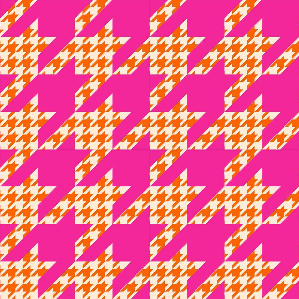 Shinori seamless fabric with goose foot pattern. Clothes background. Houndstooth geometric,Glen check  vector,Orange on PINK background. wrapping,wallpaper,design. vector