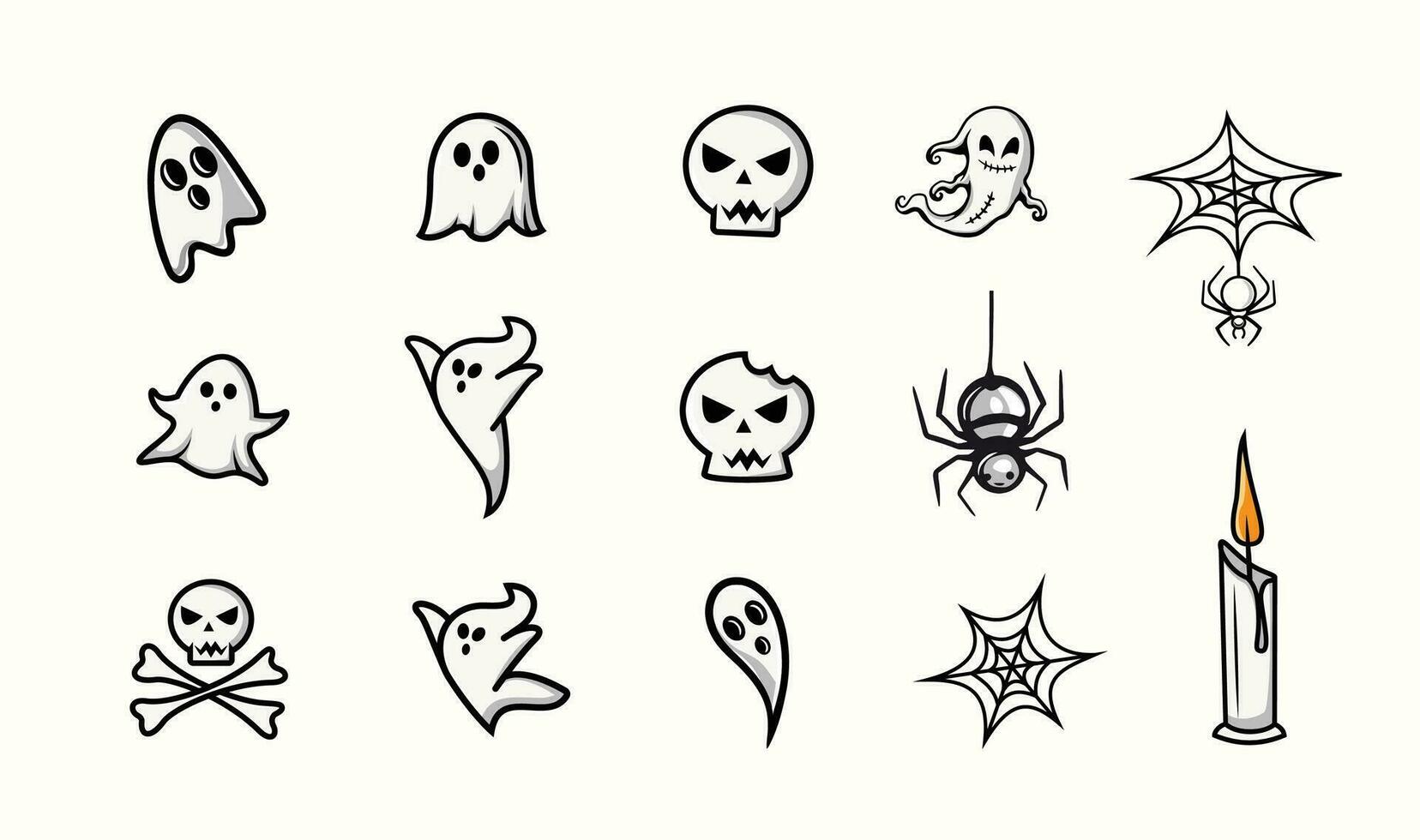 Line art halloween element icon collection vector