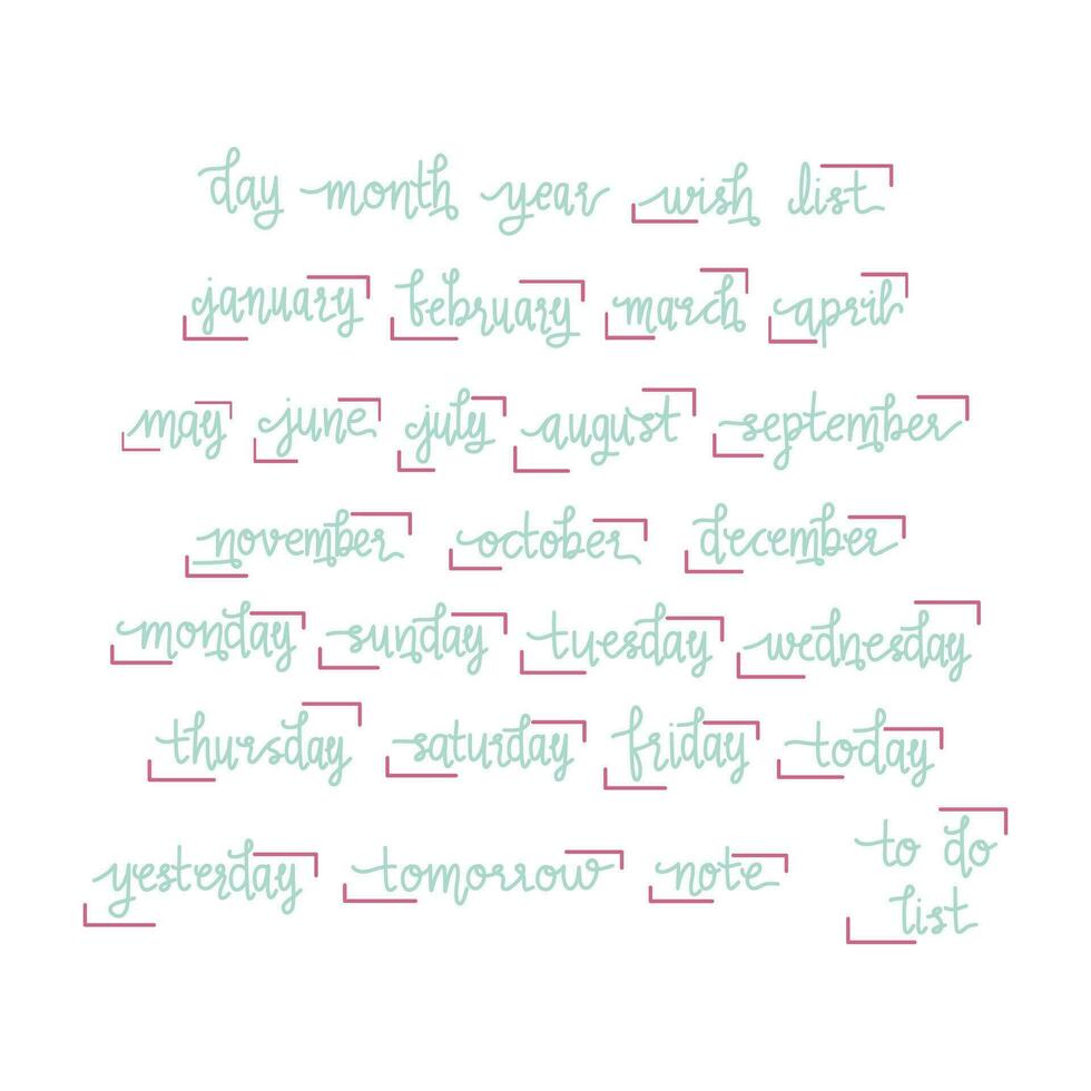 Set Of Lettering For Calendar vector