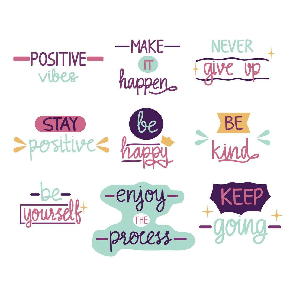 conjunto de motivacional mano letras vector