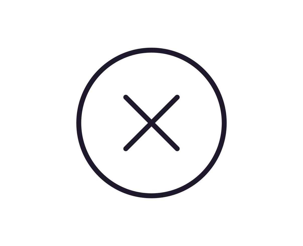 Interface concept. Vector sign drawn in line style. Isolated editable stroke for adverts and UI. Vector line icon of cross inside of circle