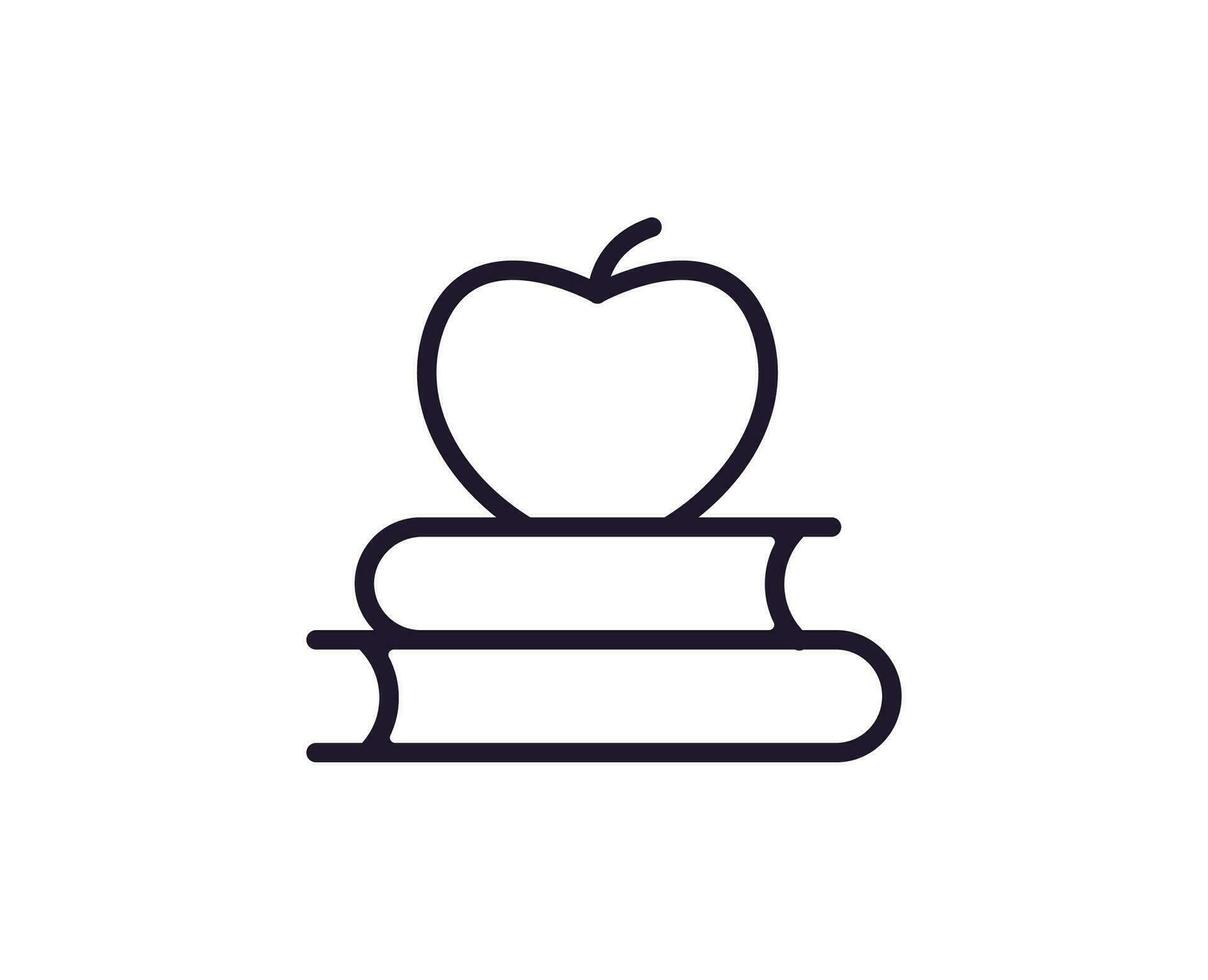 Education sign. Vector symbol drawn in trendy line style. Perfect for mobile apps, online shops, stores, adverts, UI. Editable stroke. Line icon of apple on stack of books