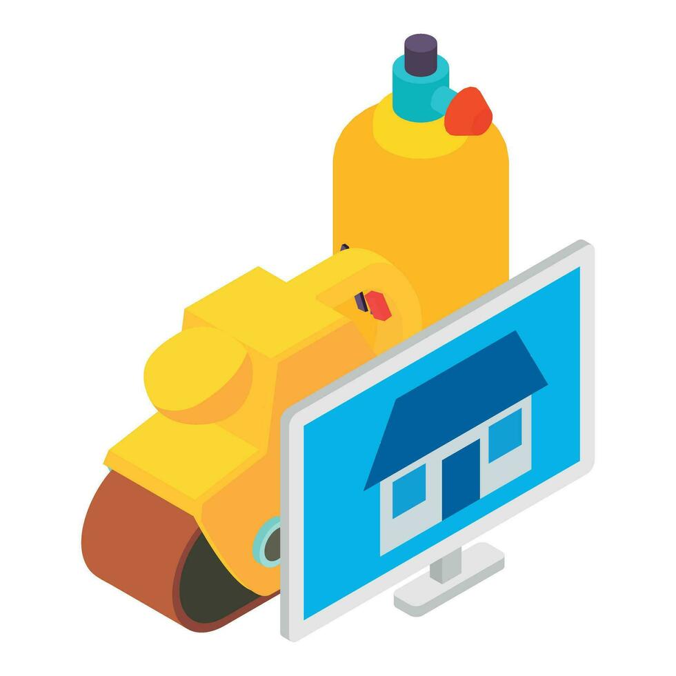 Power tool icon isometric vector. Handheld electric power tool and gas cylinder vector