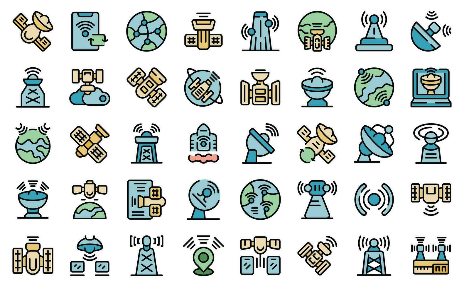 Satellite Internet icons set vector line color