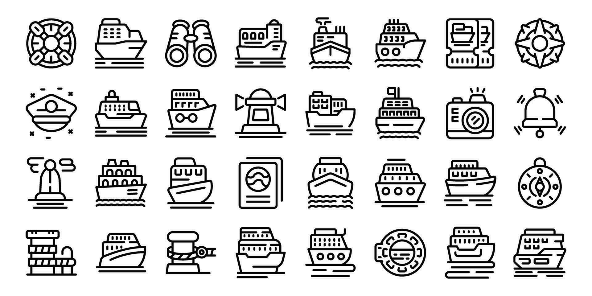 Travel by ship icons set outline vector. Sea boat vector