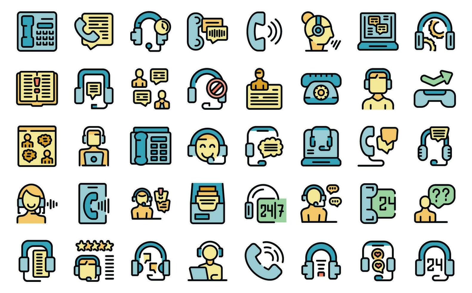 Call a consultant icons set vector line color