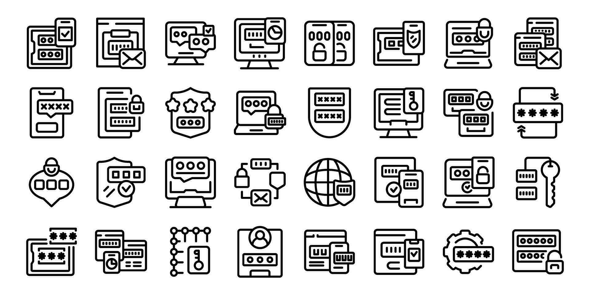 Multi factor authentication icons set outline vector. Laptop security vector