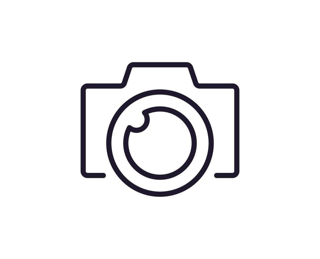 Camera concept. Single premium editable stroke pictogram perfect for logos, mobile apps, online shops and web sites. Vector symbol isolated on white background.