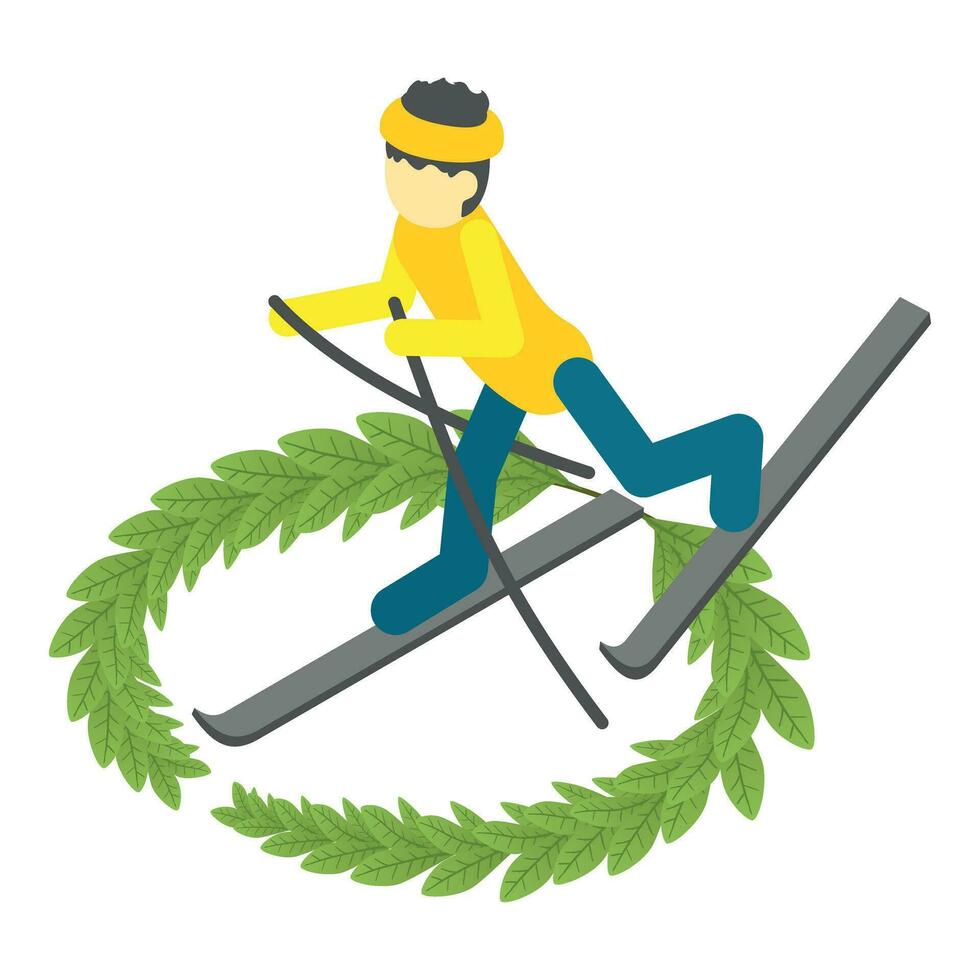 Skiing icon isometric vector. Faceless woman skier during winter competition vector