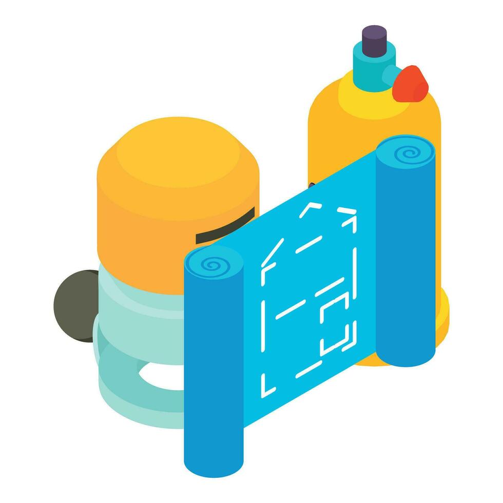 Industrial tool icon isometric vector. Wired plunge router and gas cylinder icon vector