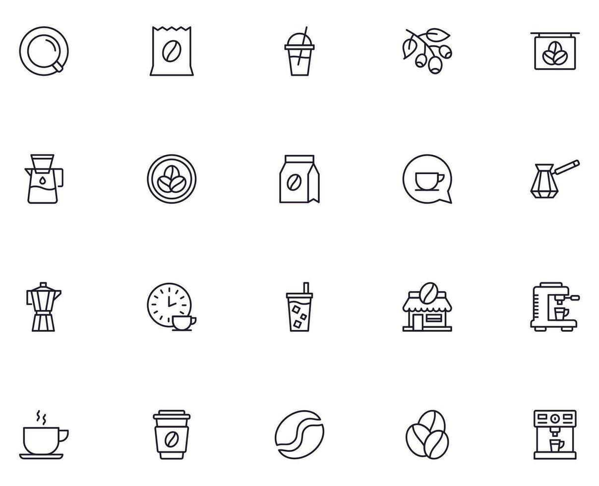 Coffee concept. Coffee line icon set. Collection of vector signs in trendy flat style for web sites, internet shops and stores, books and flyers. Premium quality icons isolated on white background
