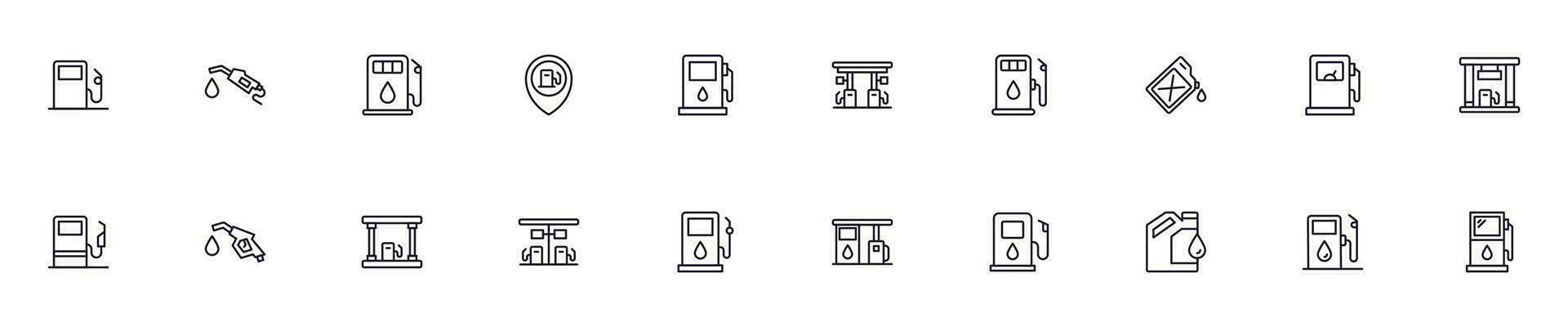 colección de moderno gas estación contorno iconos conjunto de moderno ilustraciones para móvil aplicaciones, web sitios, volantes, pancartas etc aislado en blanco antecedentes. prima calidad señales. vector