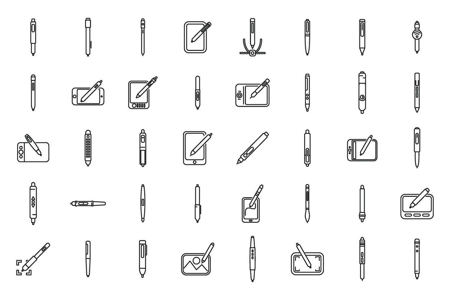 los iconos de lápiz digital establecen el vector de contorno. herramienta gráfica