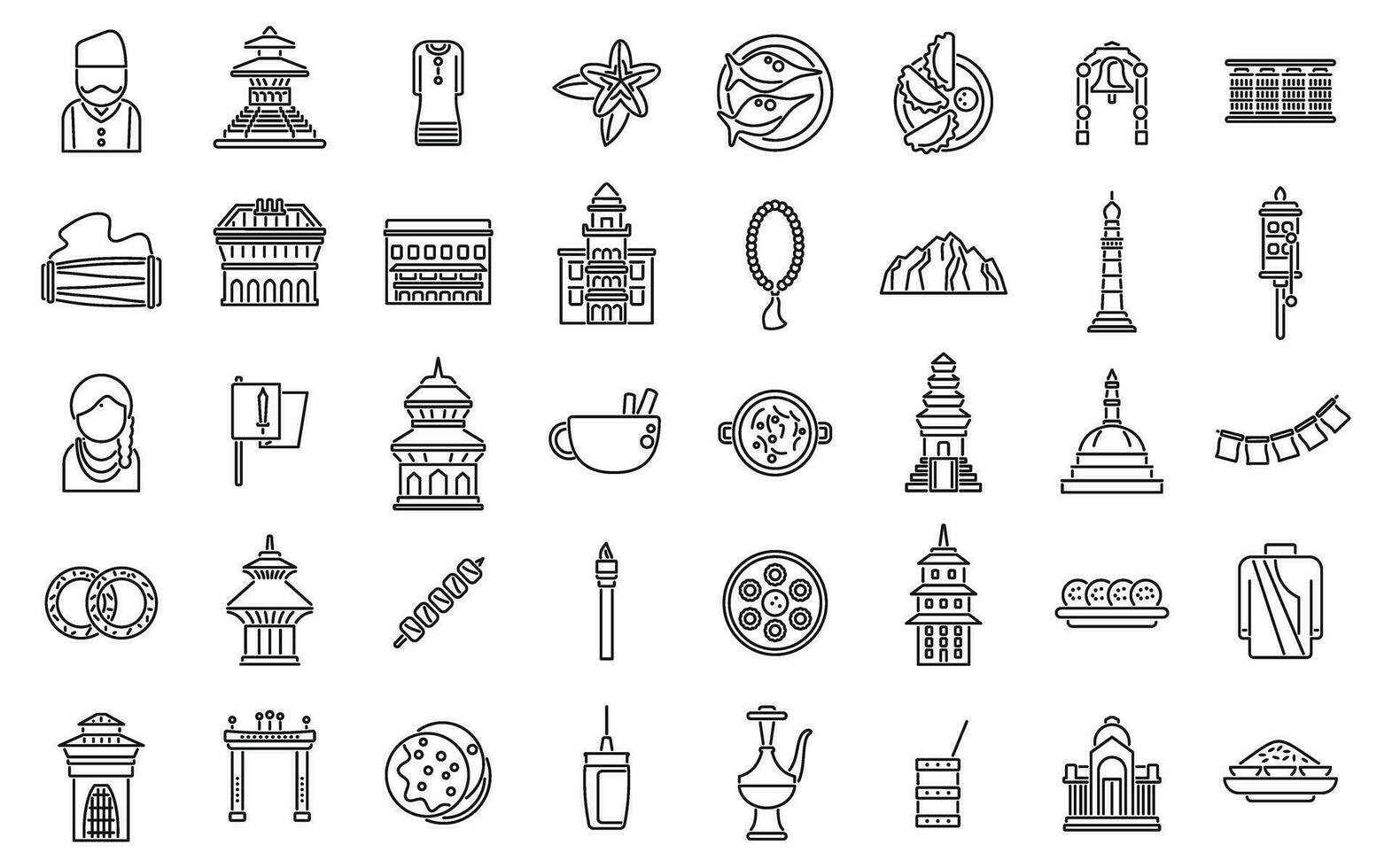 Kathmandu icons set outline vector. Tourism skyline vector